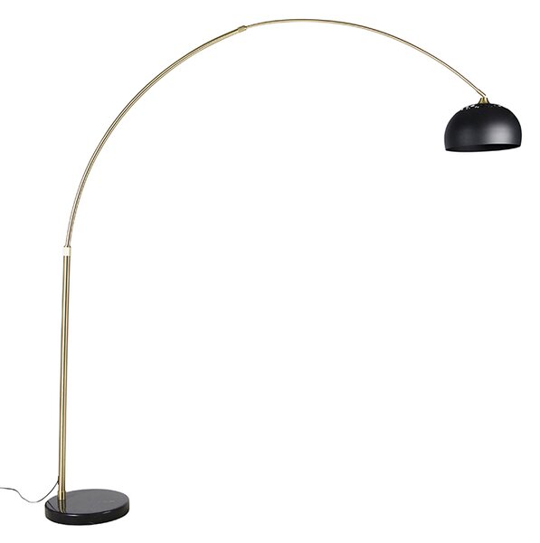 Modern íves állólámpa sárgarézzel, márvány talppal és fekete búrával 32,5 cm - XXL