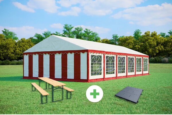 SZETT: Party sátor 6x12 m PREMIUM - sörpad szettek + padló szín fehér
