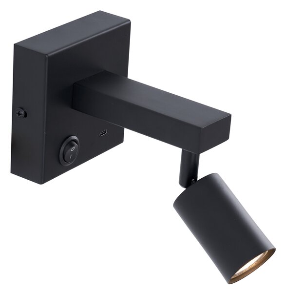 Modern fekete dönthető fali lámpa USB-C csatlakozóval - Rex