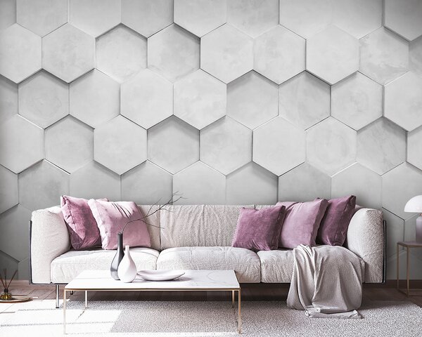 Fotótapéta Fehér hatszögek a falon, Geometriai 3D fotótapéta, Népszerű fotótapéta, u97132 - Tapeko.hu
