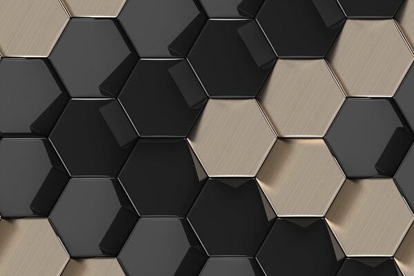 Fotótapéta Hatszögletű minta fekete és bézs színben, Geometriai 3D fotótapéta, Népszerű fotótapéta, u97138 - Tapeko.hu