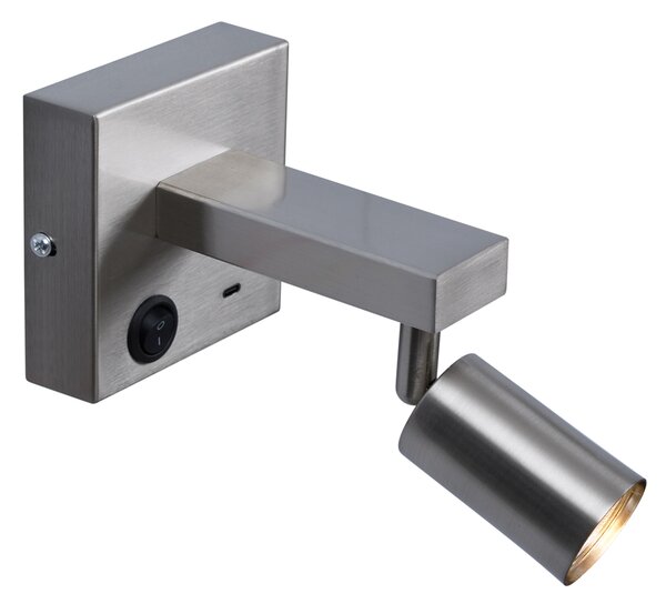 Modern acél fali lámpa USB-C csatlakozóval, dönthető - Rex