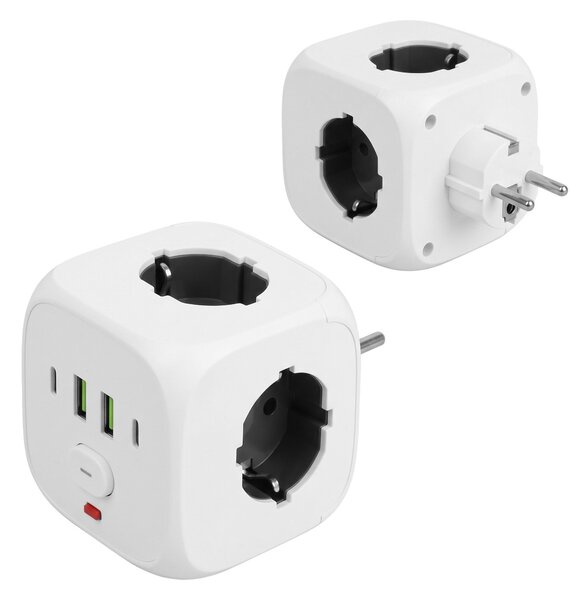Toolight Toolight, JNH019, 7 az 1-ben elosztó, 3 aljzat + 2× USB-A + 2× USB-C, fehér, OSW-56305