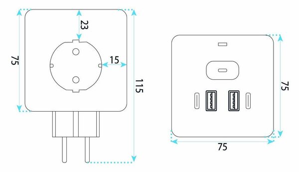 Toolight Toolight, JNH019, 7 az 1-ben elosztó, 3 aljzat + 2× USB-A + 2× USB-C, fehér, OSW-56305