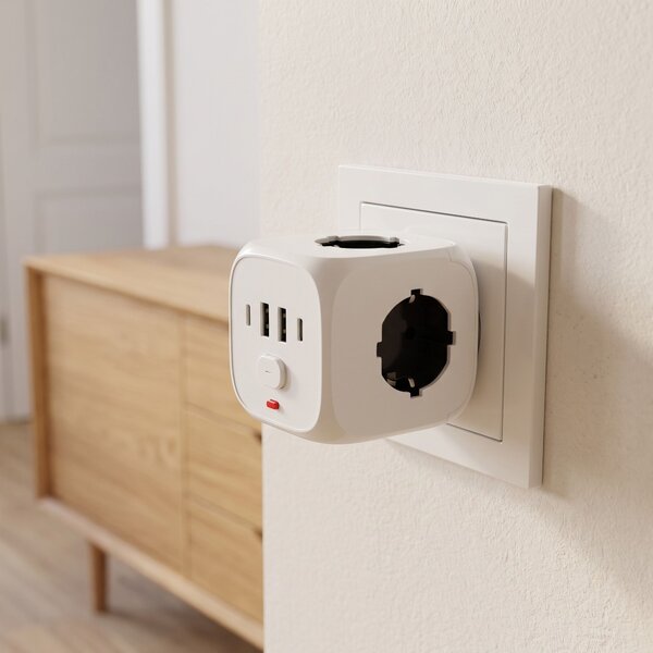 Toolight Toolight, JNH019, 7 az 1-ben elosztó, 3 aljzat + 2× USB-A + 2× USB-C, fehér, OSW-56305