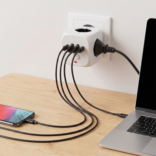 Toolight Toolight, JNH019, 7 az 1-ben elosztó, 3 aljzat + 2× USB-A + 2× USB-C, fehér, OSW-56305