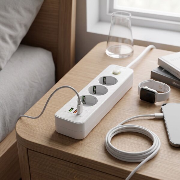 Toolight Toollight, JNH020-3A, elosztósáv 3 aljzat + 2× USB-A + USB-C, 1,8 m, fehér, OSW-56302