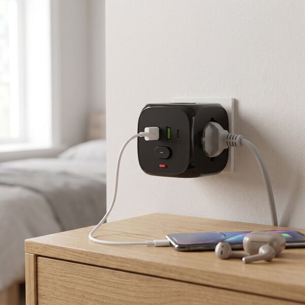 Toolight Toolight, JNH019, 7 az 1-ben elosztó, 3 aljzat + 2× USB-A + 2× USB-C, fekete, OSW-56304