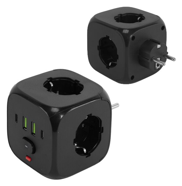 Toolight Toolight, JNH019, 7 az 1-ben elosztó, 3 aljzat + 2× USB-A + 2× USB-C, fekete, OSW-56304
