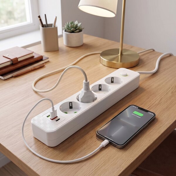 Toolight Toollight, JNH021-4A, elosztósáv 4 aljzat + 2× USB-A + USB-C, 1,8 m, fehér, OSW-56201