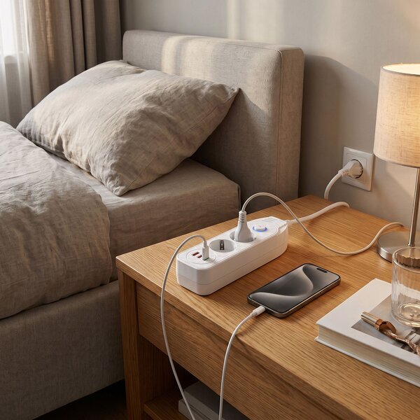 Toolight Toollight, JNH023, elosztósáv 2 aljzat + 2× USB-A + USB-C, 1,8 m, fehér, OSW-56205