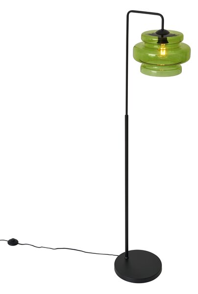 Retro állólámpa fekete, zöld üveggel - Denise