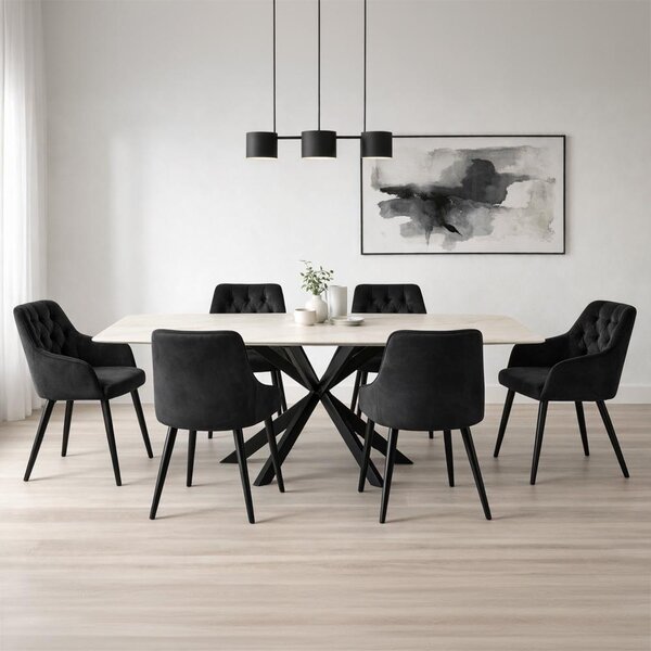 AVENBERG OBSIDIAN Étkezőgarnitúra 6x szék + asztal 200 cm