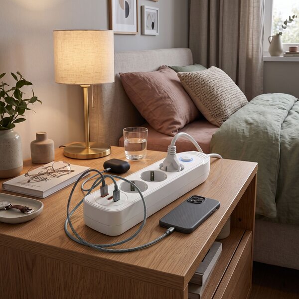 Toolight Toollight, JNH024-3B, elosztósáv 3 aljzat + 2× USB-A + USB-C, 1,8 m, fehér, OSW-56207