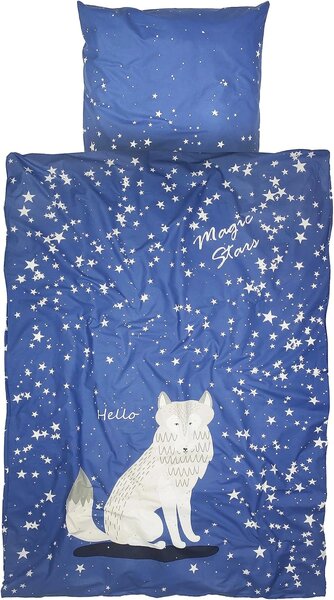 Sötétben világító pamut ágynemű babáknak MAGIC STARS kék Ágyneműhuzat mérete: 40 x 60 cm | 100 x 135 cm