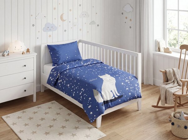 Sötétben világító pamut ágynemű babáknak MAGIC STARS kék Ágyneműhuzat mérete: 40 x 60 cm | 100 x 135 cm