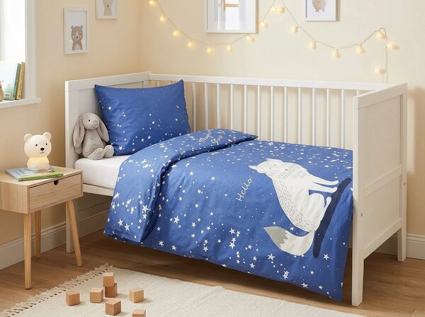 Sötétben világító pamut ágynemű babáknak MAGIC STARS kék Ágyneműhuzat mérete: 40 x 60 cm | 100 x 135 cm