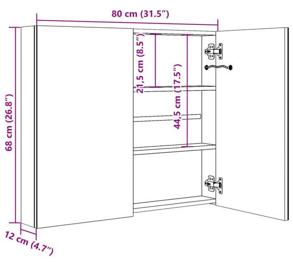 VidaXL LED-es Tükrös Szekrény - 80x68 cm