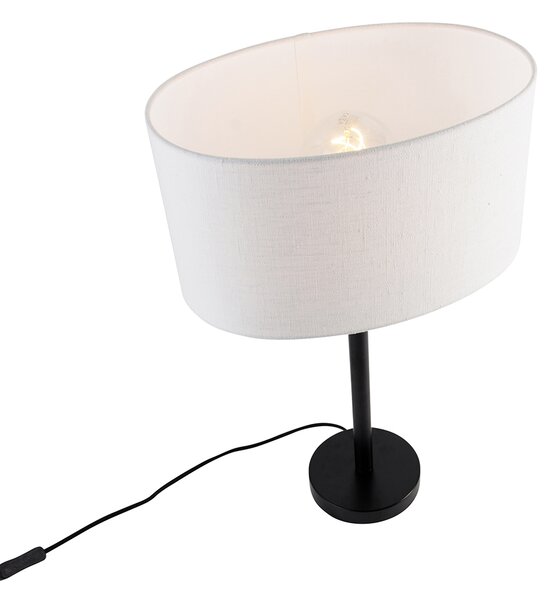Fekete asztali lámpa ovális fehér vászonernyővel 35 cm - Simplo