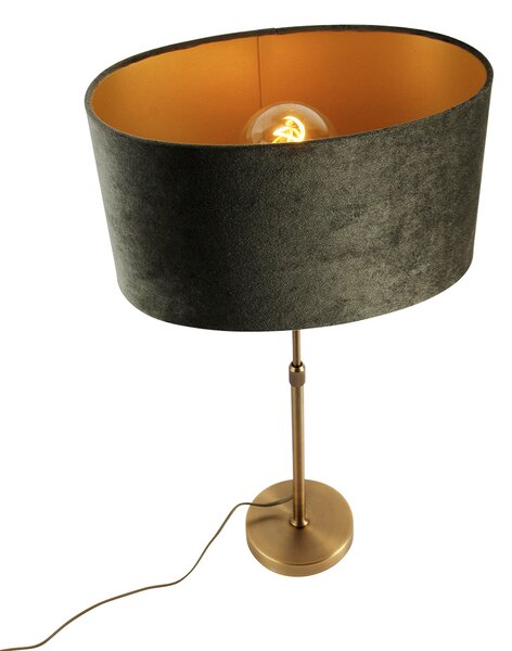 Bronz asztali lámpa ovális, zöld bársonyernyővel, 35 cm - Parte