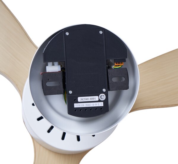 Fehér mennyezeti ventilátor fa mintázattal, 132 cm, LED-del, dimmelhető, távirányítóval - Joly