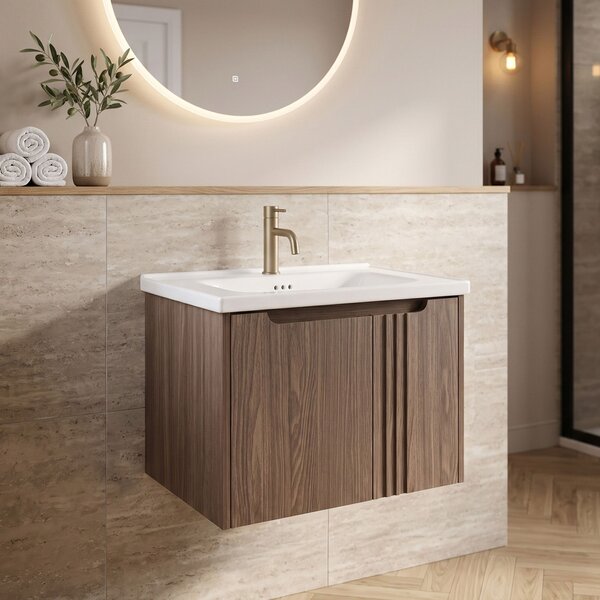 Fürdőszobaszekrény mosdókagylóval Rea Rivo DB86-60L-1 Dark 60cm