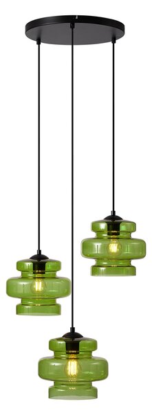 Retro függőlámpa fekete, zöld üveggel, 3-lámpás - Denise