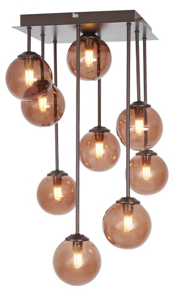 Design mennyezeti lámpa bronz színben, bronz üveggel, 9-es - Athén