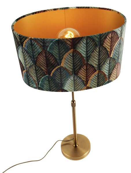 Bronz asztali lámpa ovális bársony lámpabúrával, levélmintával, 35 cm - Parte