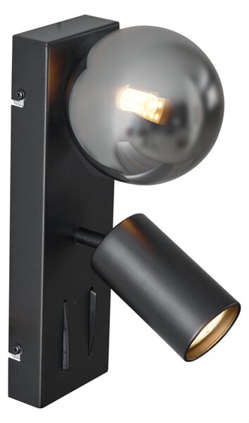 Modern fekete fali lámpa 2-lámpás dönthető USB-C porttal - Lesly