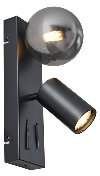 Modern fekete fali lámpa 2-lámpás dönthető USB-C porttal - Lesly