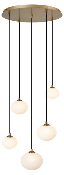 Art Deco függőlámpa arany színben, opálüveggel, 5 ágú - Yani