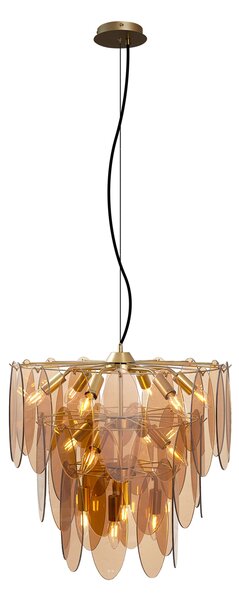 Art Deco függőlámpa arany borostyánszínű üveggel ovális 14-lámpás - Mochan