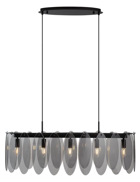 Design függőlámpa fekete füstüveggel ovális 5-lámpás - Mochan