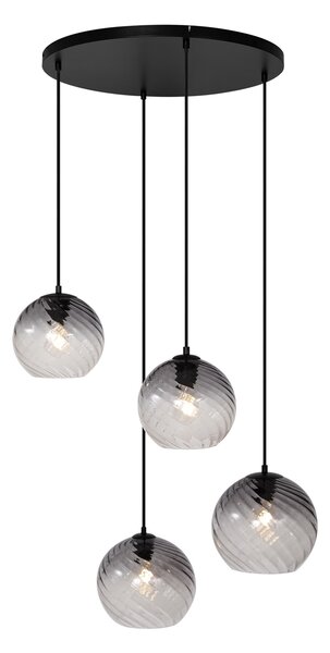 Art Deco függőlámpa fekete füstüveggel, kerek, 4-es - Bao