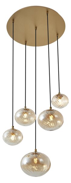 Art Deco függőlámpa arany színben borostyán üveggel - Jia