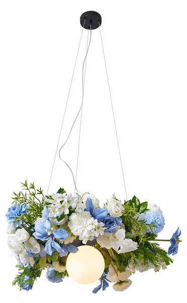 Bohemian függőlámpa fekete, színes, kék és fehér virágokkal - Flower Power
