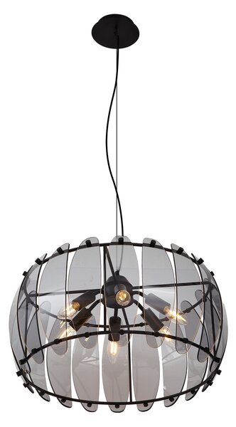 Design függőlámpa fekete füstüveggel, kerek, 6-os - Mochan