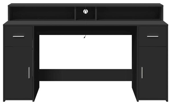 VidaXL LED-es Íróasztal - Fekete - 160x55x91 cm