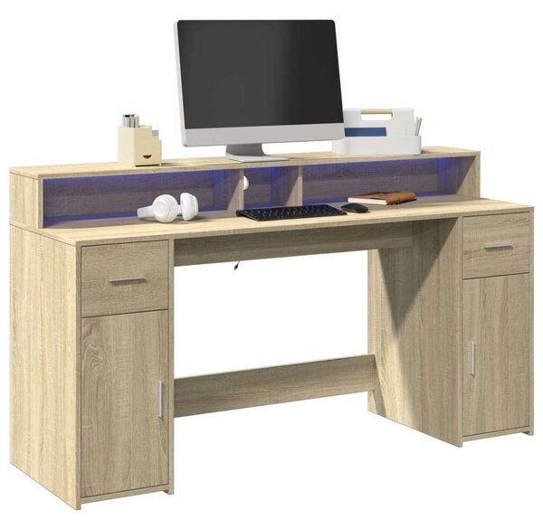 VidaXL Íróasztal Sonoma Tölgy 160x55x91 cm LED-del