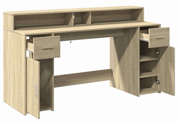 VidaXL Íróasztal Sonoma Tölgy 160x55x91 cm LED-del