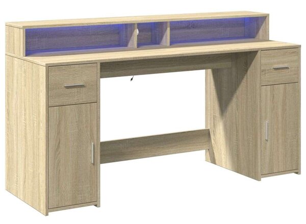VidaXL Íróasztal Sonoma Tölgy 160x55x91 cm LED-del