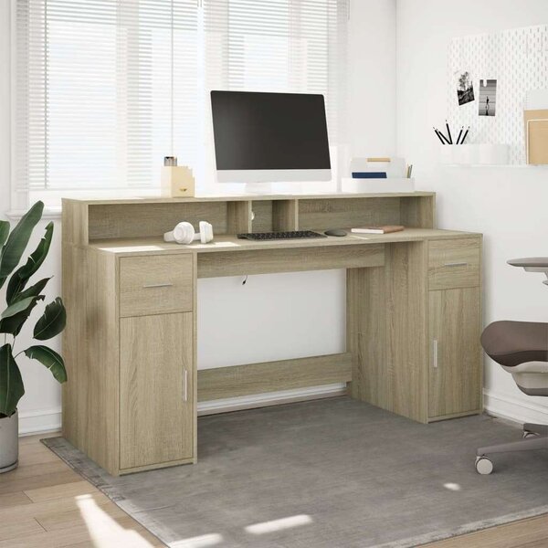 VidaXL Íróasztal Sonoma Tölgy 160x55x91 cm LED-del