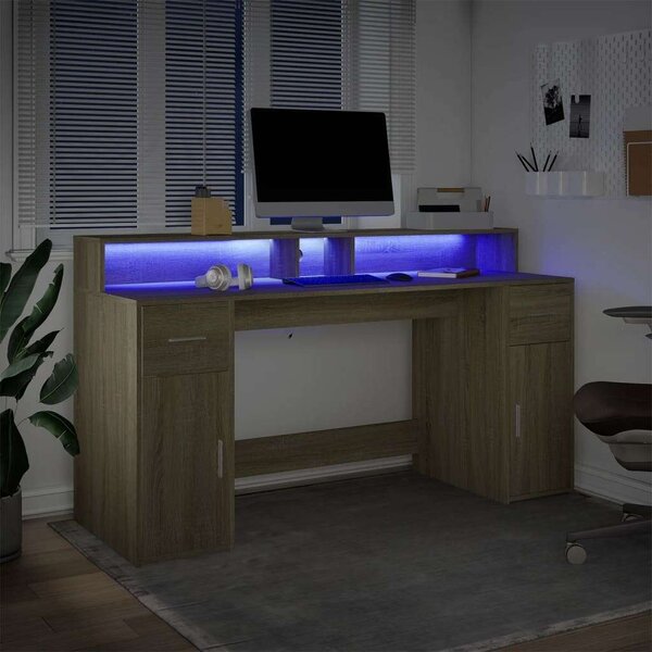 VidaXL Íróasztal Sonoma Tölgy 160x55x91 cm LED-del