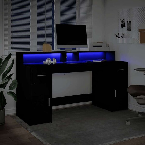 VidaXL LED-es Íróasztal - Fekete - 160x55x91 cm
