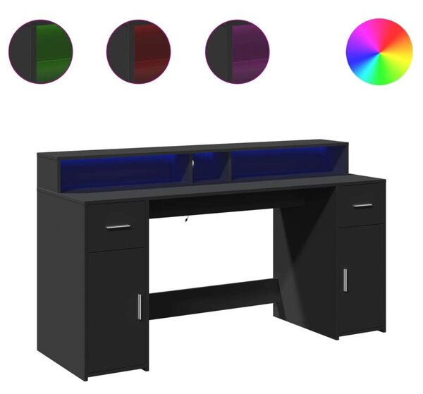 VidaXL LED-es Íróasztal - Fekete - 160x55x91 cm