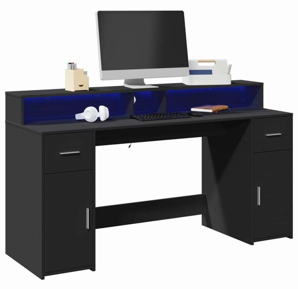 VidaXL LED-es Íróasztal - Fekete - 160x55x91 cm
