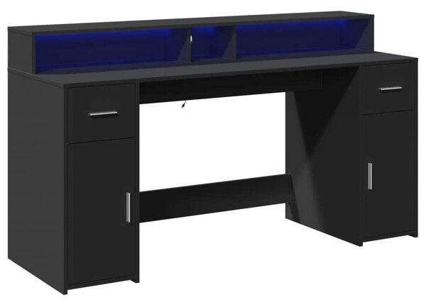VidaXL LED-es Íróasztal - Fekete - 160x55x91 cm