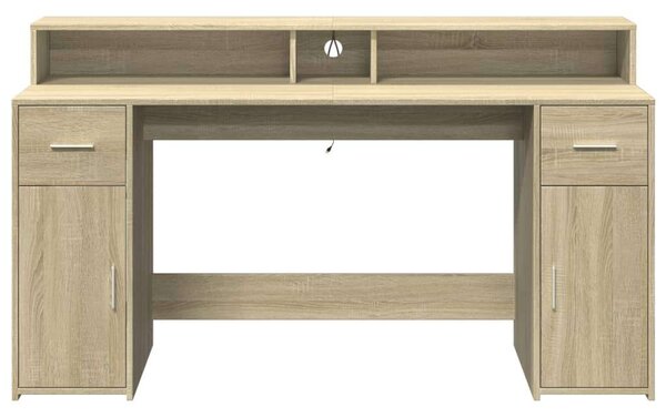VidaXL Íróasztal Sonoma Tölgy 160x55x91 cm LED-del