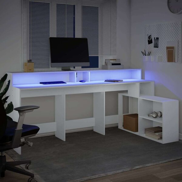 VidaXL L alakú Íróasztal - Fehér - 200x104x91 cm - LED Világítással